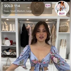 Chic Blue Floral Tie-Front Crop Top